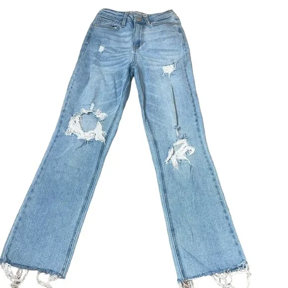 YMI jeans Dream authentic denim wide leg raw hem distressed SZ 3 26" pants - Picture 2 of 8